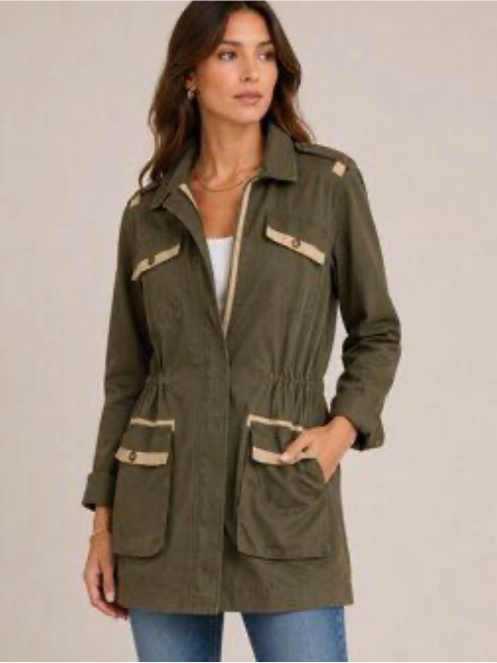 CAbi Olive Green Utility Military Jacket Great Condition SZ M.